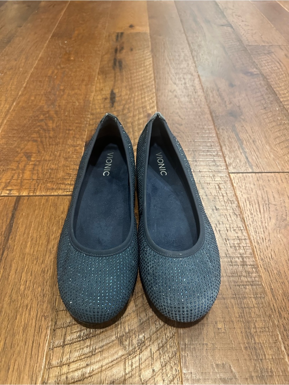 Vionic Willow Navy Blue Rhinestone Slip-On Ballet Flats